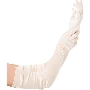 Women's Long Satin Gloves Champagne Stretchy Upper Arm Length Costume Design